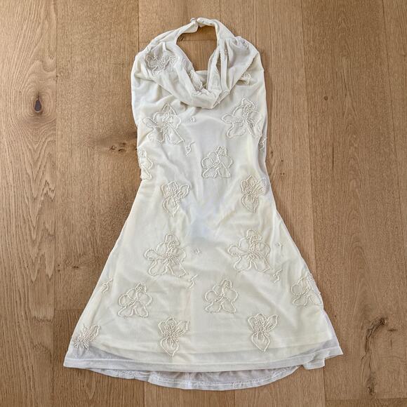 White Fox Mini Dress Beaded Sequins Cowl Neck Between The Lines Size XS Cream - Picture 1 of 8